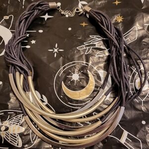 Multi-Strand Silver and Charcoal Statement Necklace Small Bead Bangle